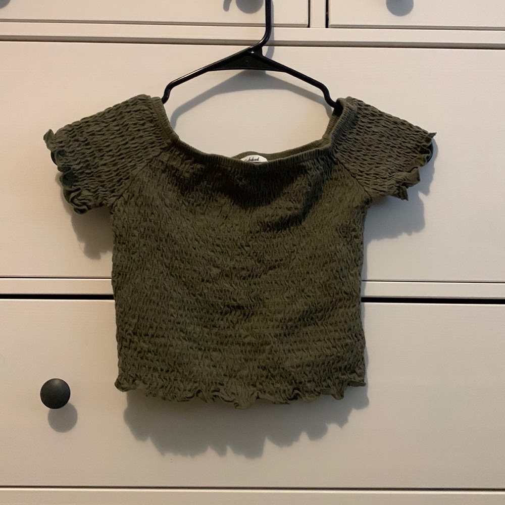 Green off the shoulder crop top